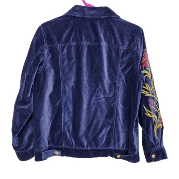 Vintage Bob Mackie Wearable Art Blue Velvet Button Down Embroidered Jacket SizeS - Picture 2 of 16